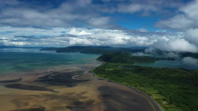 Amazing High Aerial View Over Golfito Bay Costa Rica Zancudo River Mouth