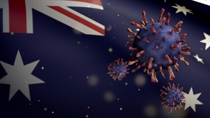 Fototapeta na wymiar 3D illustration Australian flag waving with Coronavirus. Covid 19 Australia