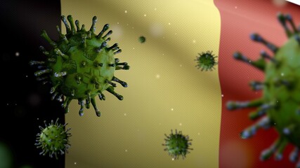 Fototapeta na wymiar 3D illustration Belgian flag waving with Coronavirus outbreak. Covid 19 Belgium