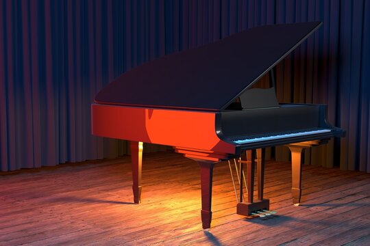 Grand Piano On The Stage Of Concert Hall Or Small Jazz Club