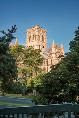 Fototapeta premium The Roman Catholic Cathedral in Norwich captured from the overpass on a bright and sunny day