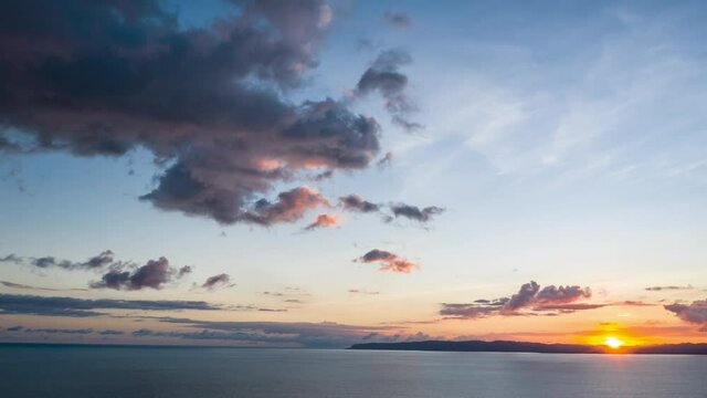 Hyperlapse aerial over pavon bay Costa Rica sunset Corcovado pacific ocean