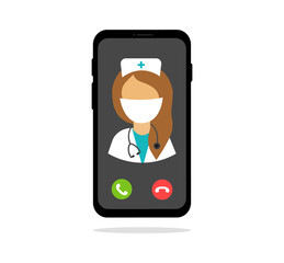 Doctor online medical service. Online medical consultation on a smartphone. Online diagnostics health. Video call to the doctor. Vector illustration.