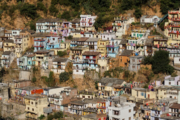 A close-up of Rudraprayag - a small mountain town in Uttarkhand, India