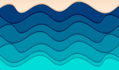 Abstract fluid blue ocean wave marine vertical banner background illustration for flyers, presentations and posters carving art Paper cut design