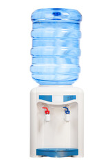 complete photo of electric purified water dispenser with hot and cold water on a white background