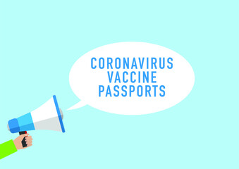 Coronavirus vaccine passports announcement speech bubble megaphone vector