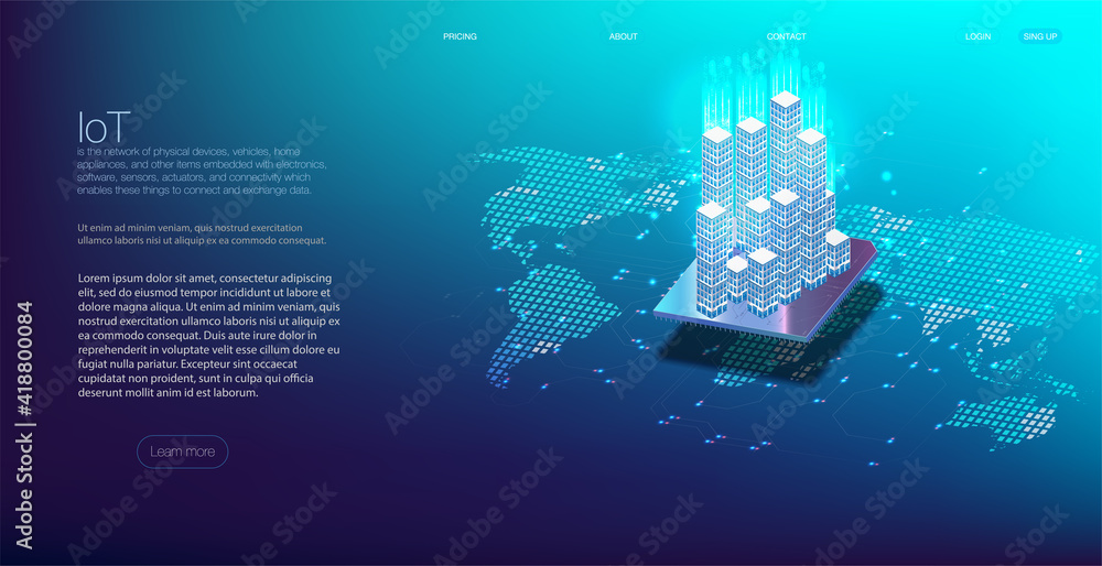 Poster internet of things (iot) and networking concept for connected devices. spider web of network connect