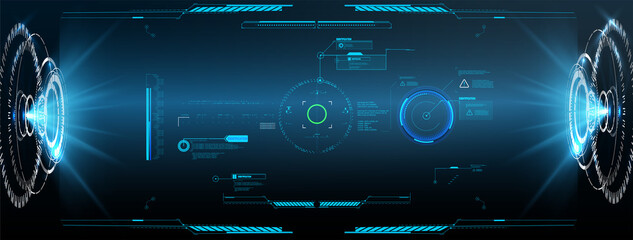Virtual reality. Futuristic VR head-up display design. Futuristic Vector HUD Interface Screen Design.  HUD UI GUI futuristic user interface screen elements set. High tech screen for video game. 