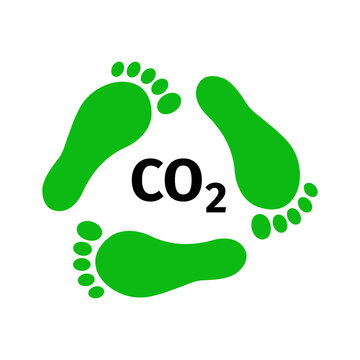 Reducing carbon footprint concept. Green footprints in form of recycling symbol and C02 sign. Environmental problems and solutions icon. Vector flat illustration.