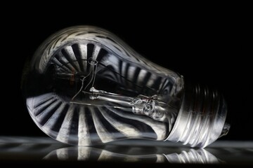 Image showing the black and white  tractor front engine grill seen in the reflection of an incandescent light bulb