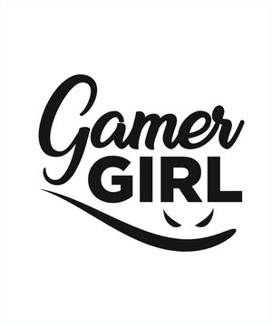 Gamer girl graphic design custom typography vector for t-shirt, banner, festival, tournament, office, company, sticker logo, poster, streaming, website in a high resolution editable printable file.
