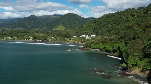 Mountains with tropical forest seashore reefs aerial view from the ocean Jaco Costa Rica