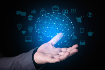 businessmen hand holding  brain of internet of things(IOTs) technology concept