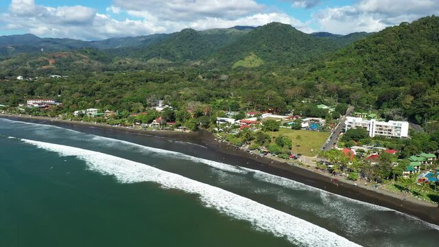 Jaco seaside city Costa Rica aerial sunny afternoon 