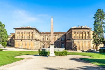 Foto auf Leinwand Exterior view of the back façade of Pitti Palace, facing the amphitheatrum, seen from Boboli Gardens, Florence, Tuscany region, Italy © AlexMastro