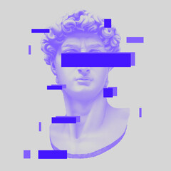 Vector Michelangelo's David bust. Aesthetic contemporary art collage. Vaporwave style poster concept. - obrazy, fototapety, plakaty