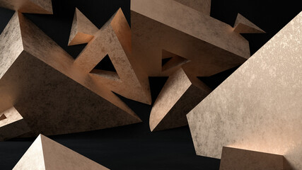 Abstract background. Geometric shapes, big angular architectural figures, cubes, blocks structure. 3d rendering