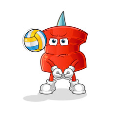 push pin play volleyball mascot. cartoon vector