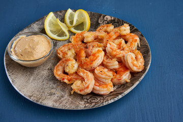 Red prawns prepared at wok