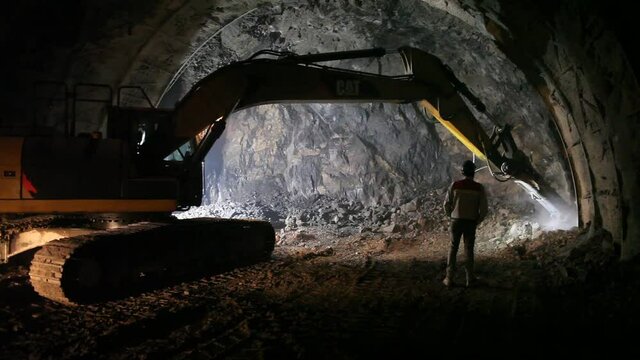 coal mine. video of the construction machine working in the coal mine.