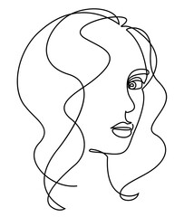 Silhouettes of the girl's head. Woman face in modern one line style. Continuous line drawing, aesthetic outline for decor, posters, stickers, logo. Vector illustration.
