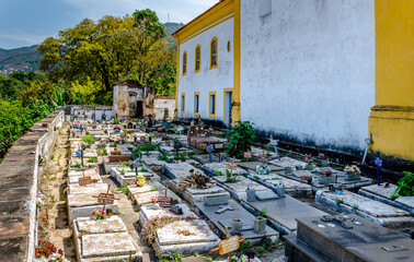 OURO PRETO , BRAZIL . Cemetery by the church of Nossa Senhora das Merc&ecirc;s e Miseric&oacute;rdia. Church of Our Lady of Mercy and Mercy.