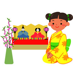 雛祭りを祝う着物姿の女の子
