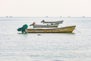 Fishing boats on the Arabian Sea in Oman.