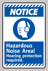 Obraz premium Notice Sign Hazardous Noise Area, Hearing Protection Required