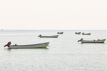 Obraz premium Middle East, Arabian Peninsula, Oman, Al Wusta, Mahout. Fishing boats on the Arabian Sea in Oman.