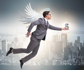 Angel investor concept with businessman with wings