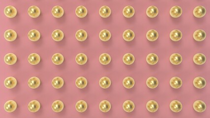 Flat lay pattern of golden Easter eggs. Spring holiday concept. 3D rendering