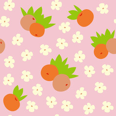 Oranges and flowers seamless pattern design