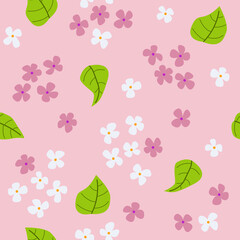 Lilac flowers and leaves seamless pattern design
