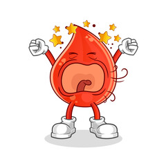 blood drop yawn character. cartoon mascot vector