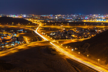 Night time view of roads in Muscat.