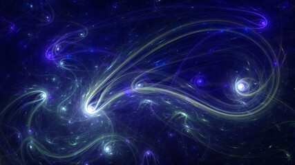 Abstract background, smooth multicolored lines on a black background.