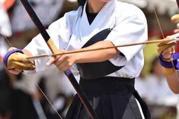 Japanese archery, with high concentration
