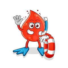 blood drop swimmer with buoy mascot. cartoon vector