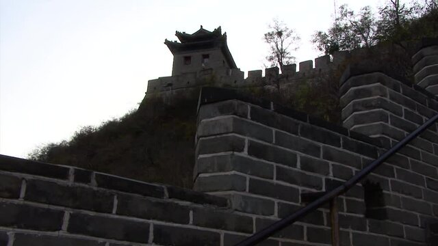 Great Wall of China, Juyong Pass section.Watchtower and wall, No People.
