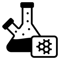 
Flask with briefcase denoting solid icon of laboratory portfolio 

