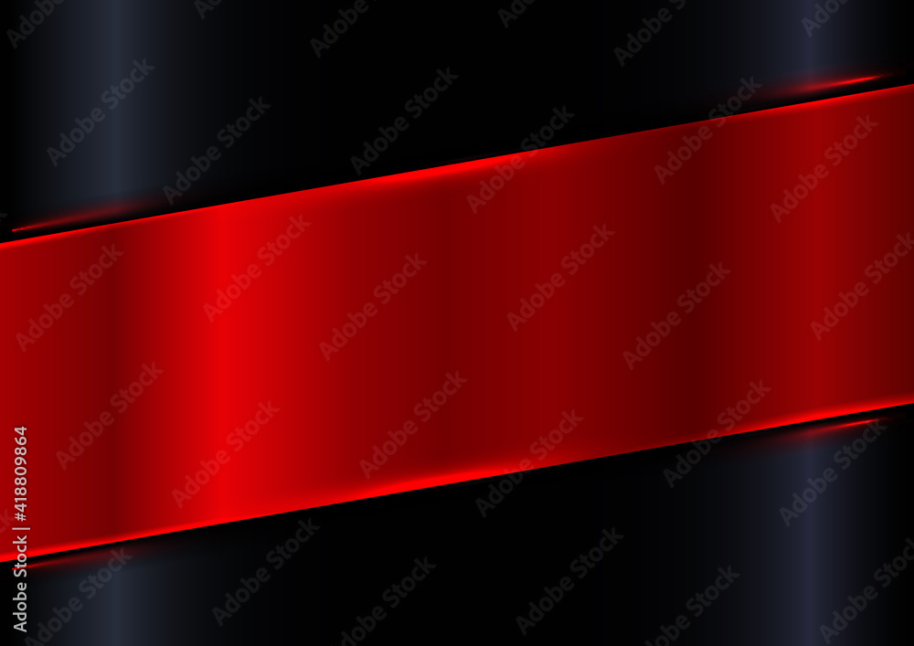 Poster abstract red shiny diagonal plate on black gradient glossy background with red laser lighting effect