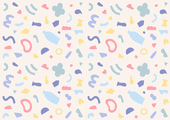 A pattern in which cute and simple shapes are arranged in small pieces. Simple pattern design template.