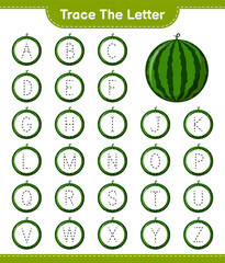 Trace the number. Tracing number with Watermelon. Educational children game, printable worksheet, vector illustration