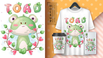 Cute toad in flower poster and merchandising.