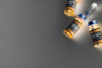 Vaccine bottle with grey background for advertising concept