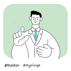  職業イラスト／Doctor／注射器をもつ男性ドクター
