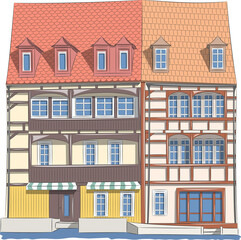 Facades of old houses above the canal in Bamberg.