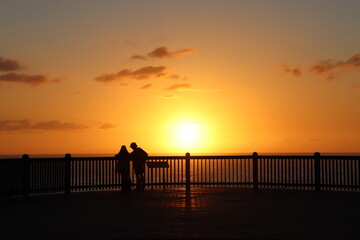 Sunrise view with a couple shade in the lookout, travel photography 